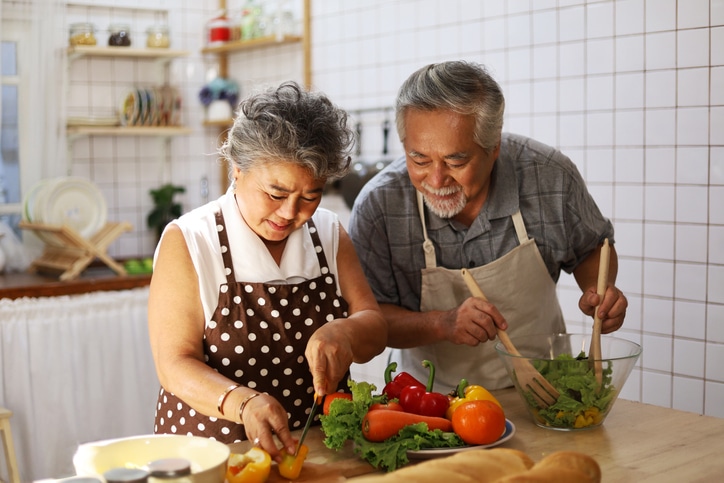 Elder couple enjoying their home as they age in place at their forever home.